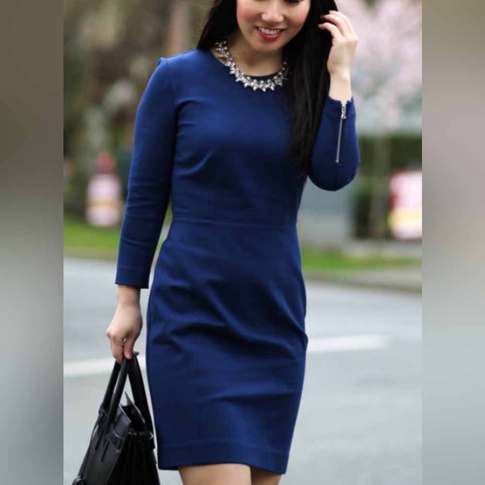J. Crew Navy Blue Long-Sleeve Midi Sheath Dress